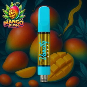 Mango Kush THC vape – tropical fruit vape pen with hybrid effects.
