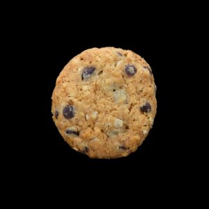 Close-up of Oatmeal Chocolate Chip THC Cookie by VanCity Labs – BC Edibles, High THC Canada, Weed Cookies, Online Dispensary BC.